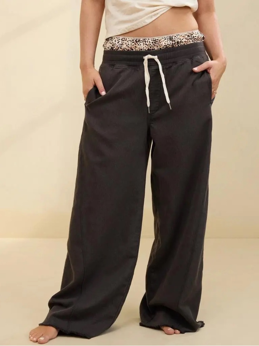 aerie Soft Landing Charcoal Wide Leg Trouser Pant NWOT